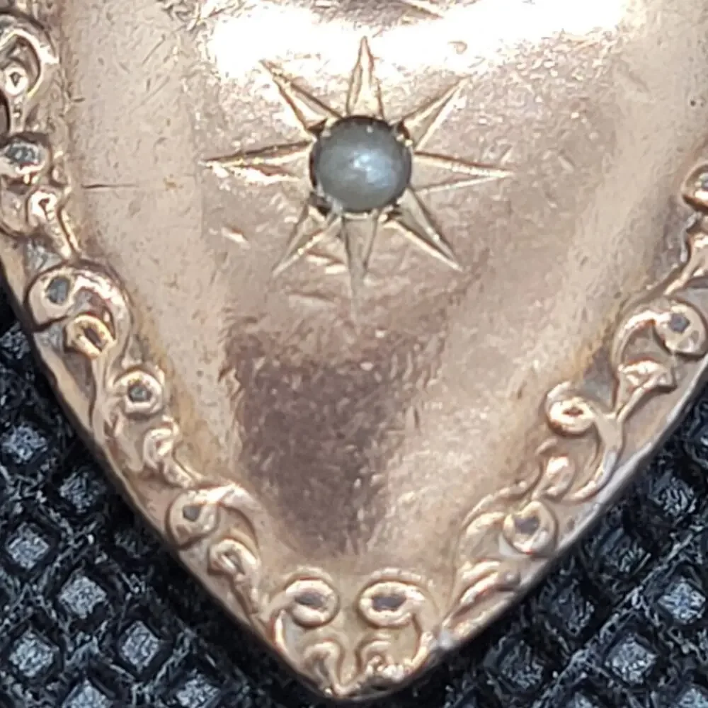 Romantic Antique Heart Charm Rose Gold Filled‎ Faux Pearl Monogram Coquette